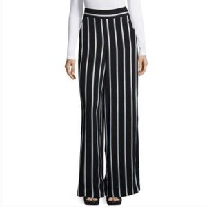 1 State Striped Wide Leg Black Pants